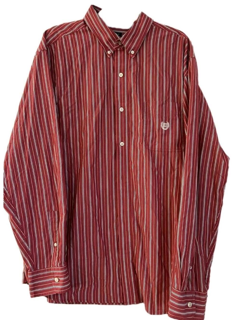 Chaps Men’s Red & White Vertical Striped Button Down Dress Casual Shirt Size 2XL